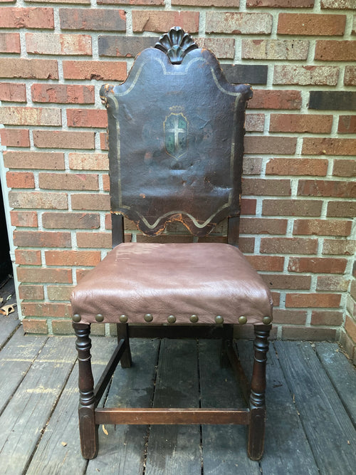18th Century Renaissance Revival European Side Chair With Decorative Crest and Nailhead Accents