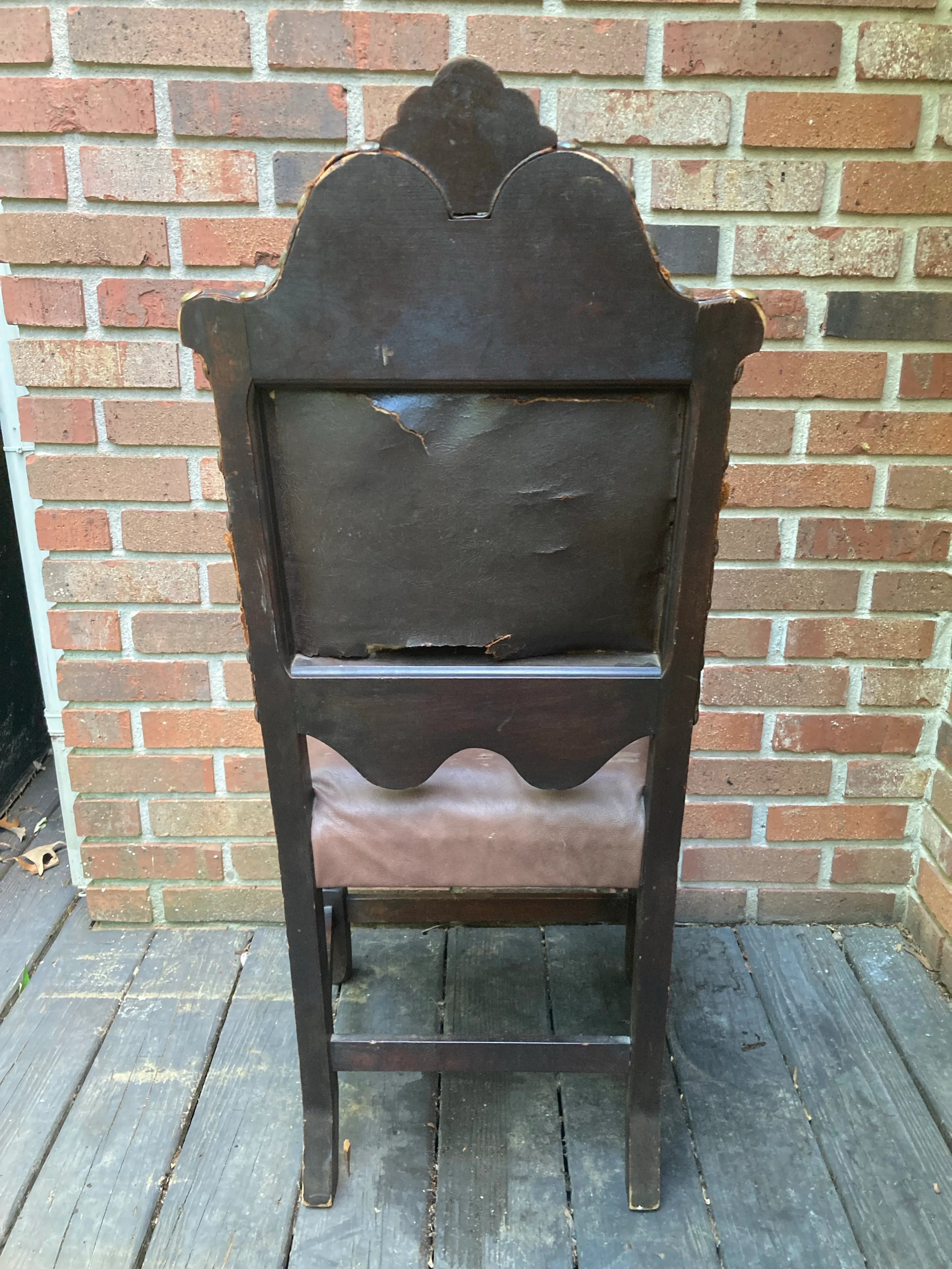 18th Century Renaissance Revival European Side Chair With Decorative Crest and Nailhead Accents