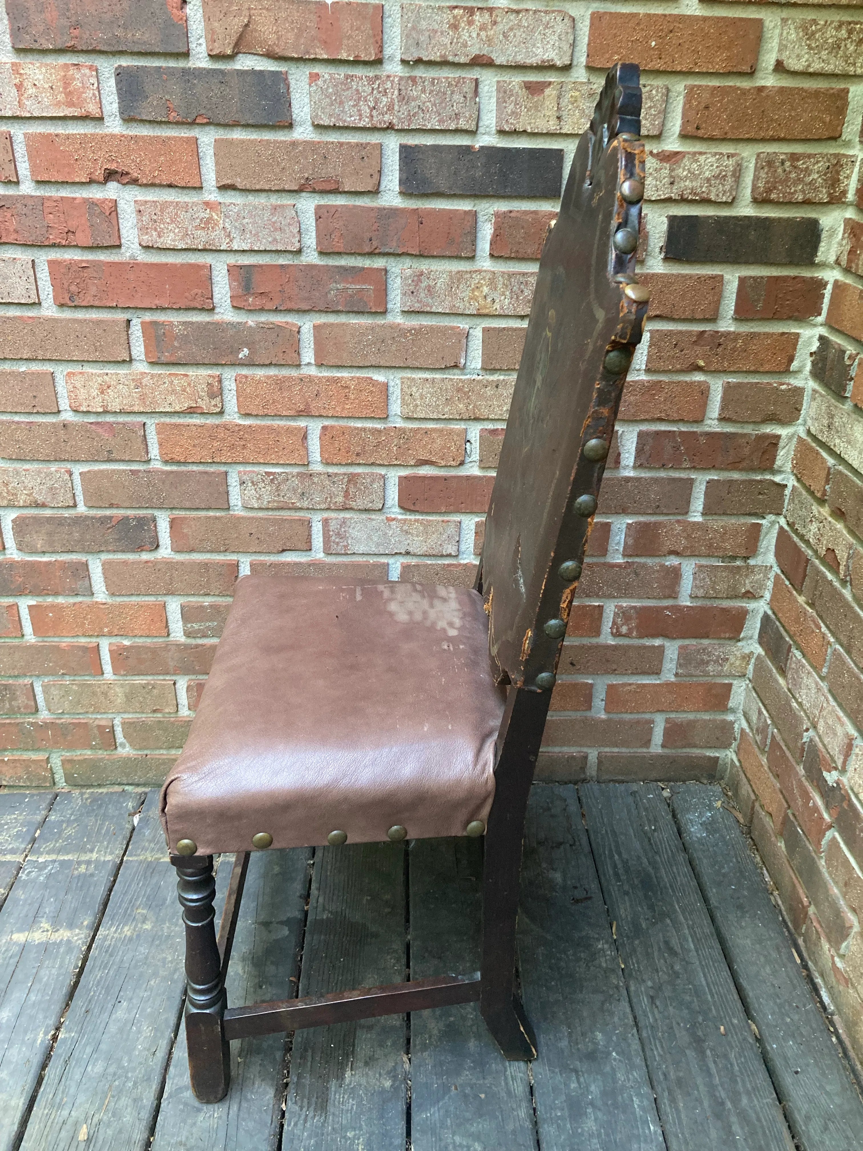 18th Century Renaissance Revival European Side Chair With Decorative Crest and Nailhead Accents