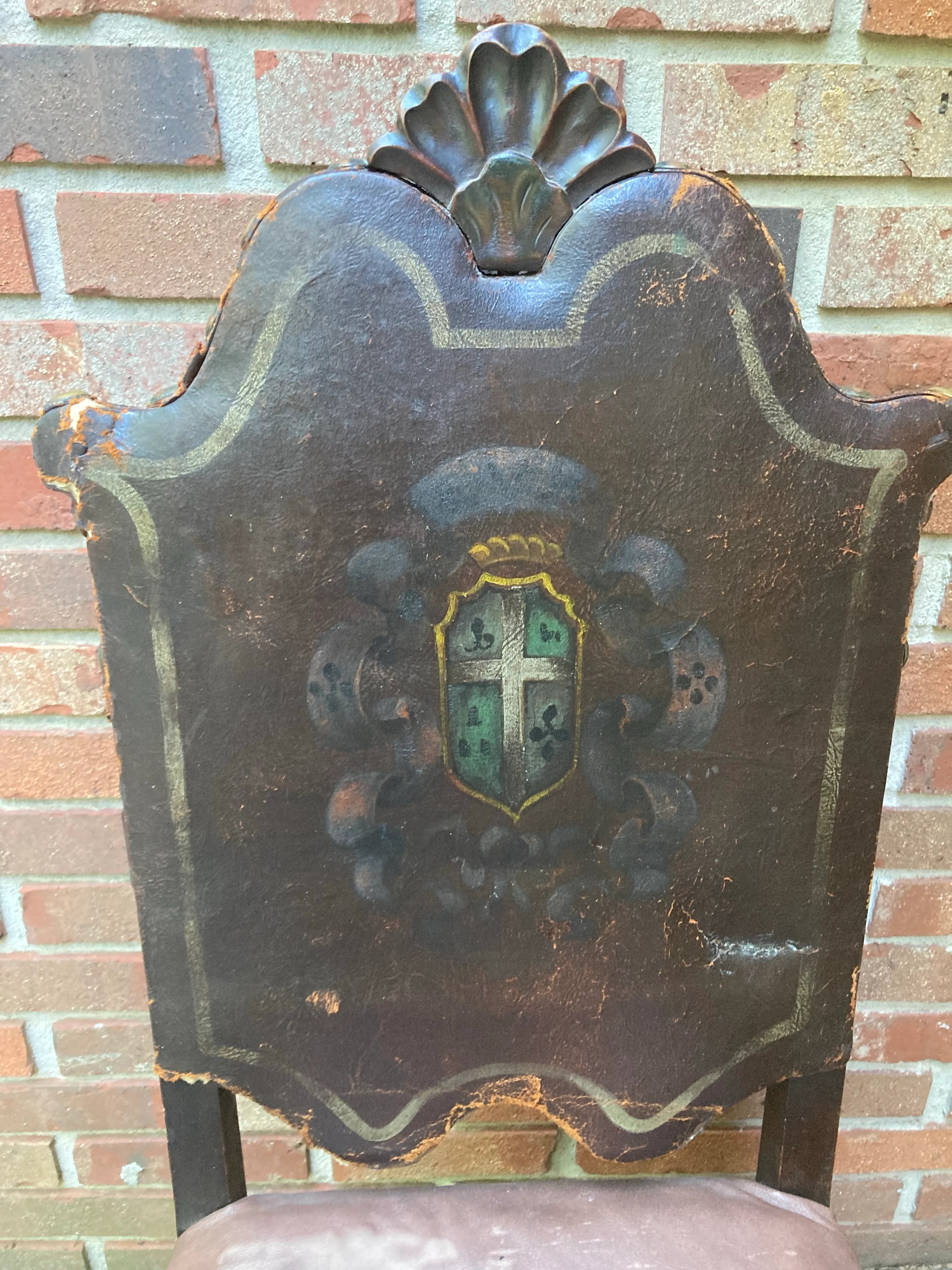 18th Century Renaissance Revival European Side Chair With Decorative Crest and Nailhead Accents
