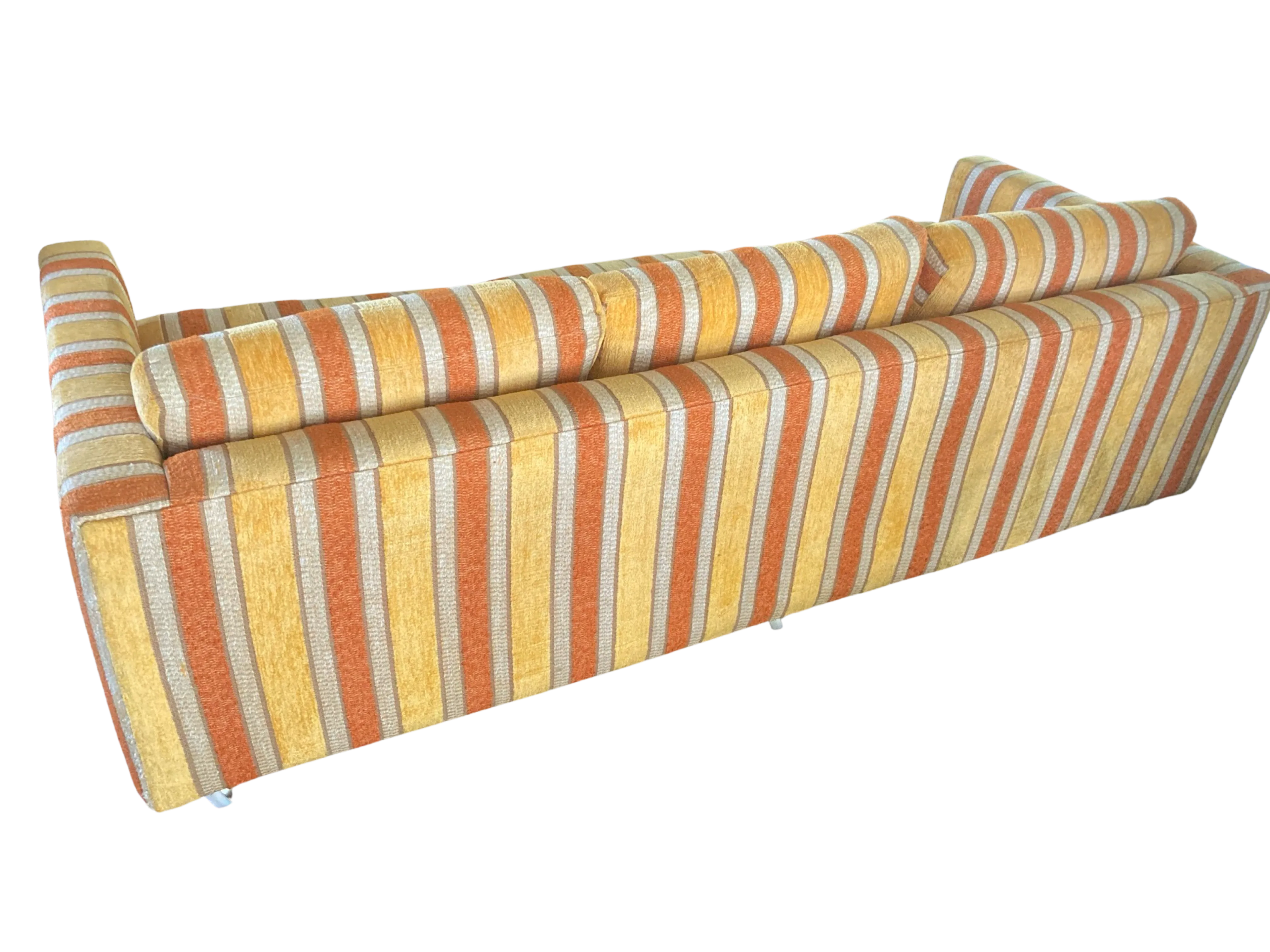 1960s Harvey Probber Style Silvercraft Low Profile Tuxedo Couch in Original Striped Velour Fabric