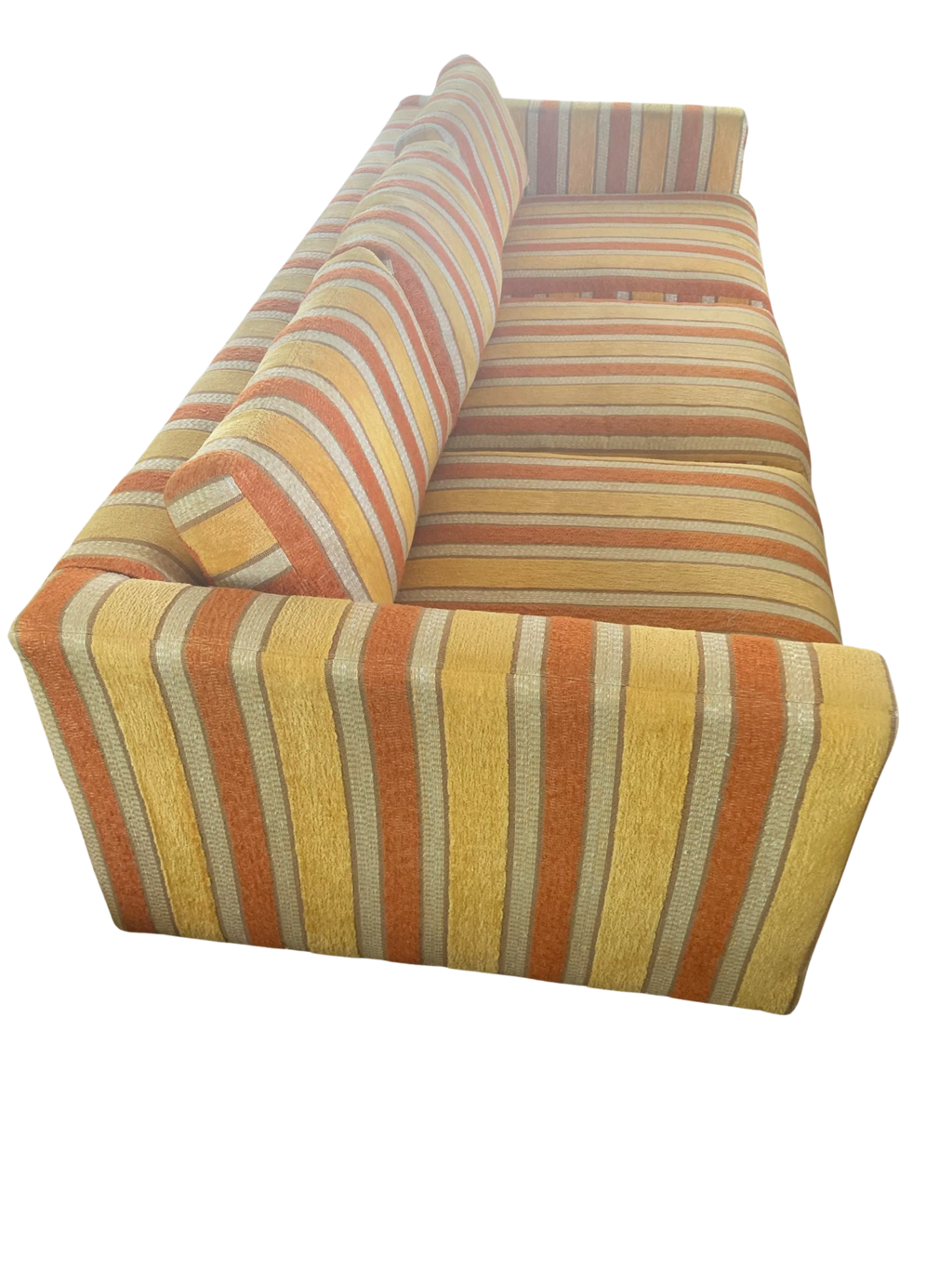 1960s Harvey Probber Style Silvercraft Low Profile Tuxedo Couch in Original Striped Velour Fabric