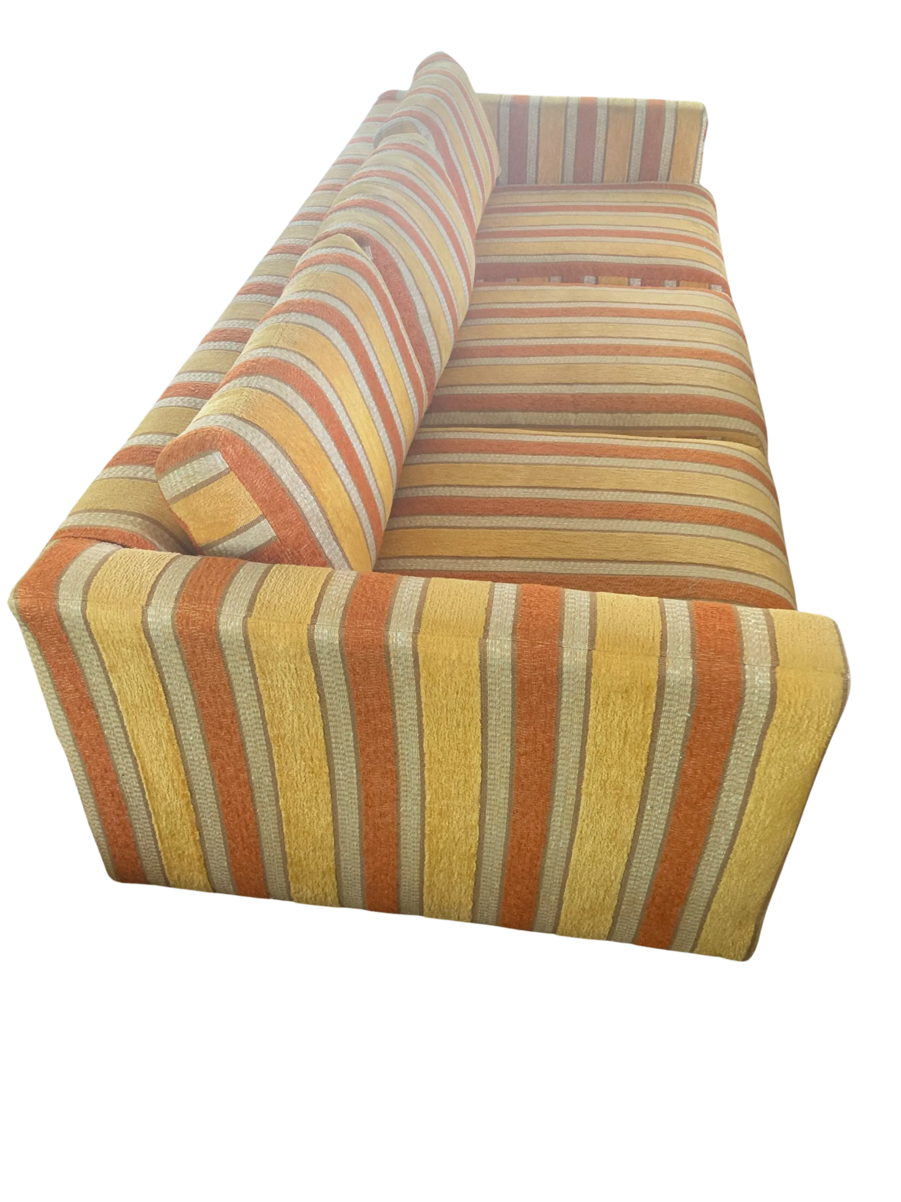1960s Harvey Probber Style Silvercraft Low Profile Tuxedo Couch in Original Striped Velour Fabric