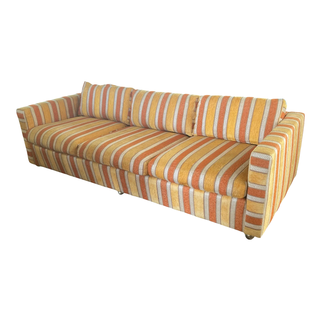 1960s Harvey Probber Style Silvercraft Low Profile Tuxedo Couch in Original Striped Velour Fabric
