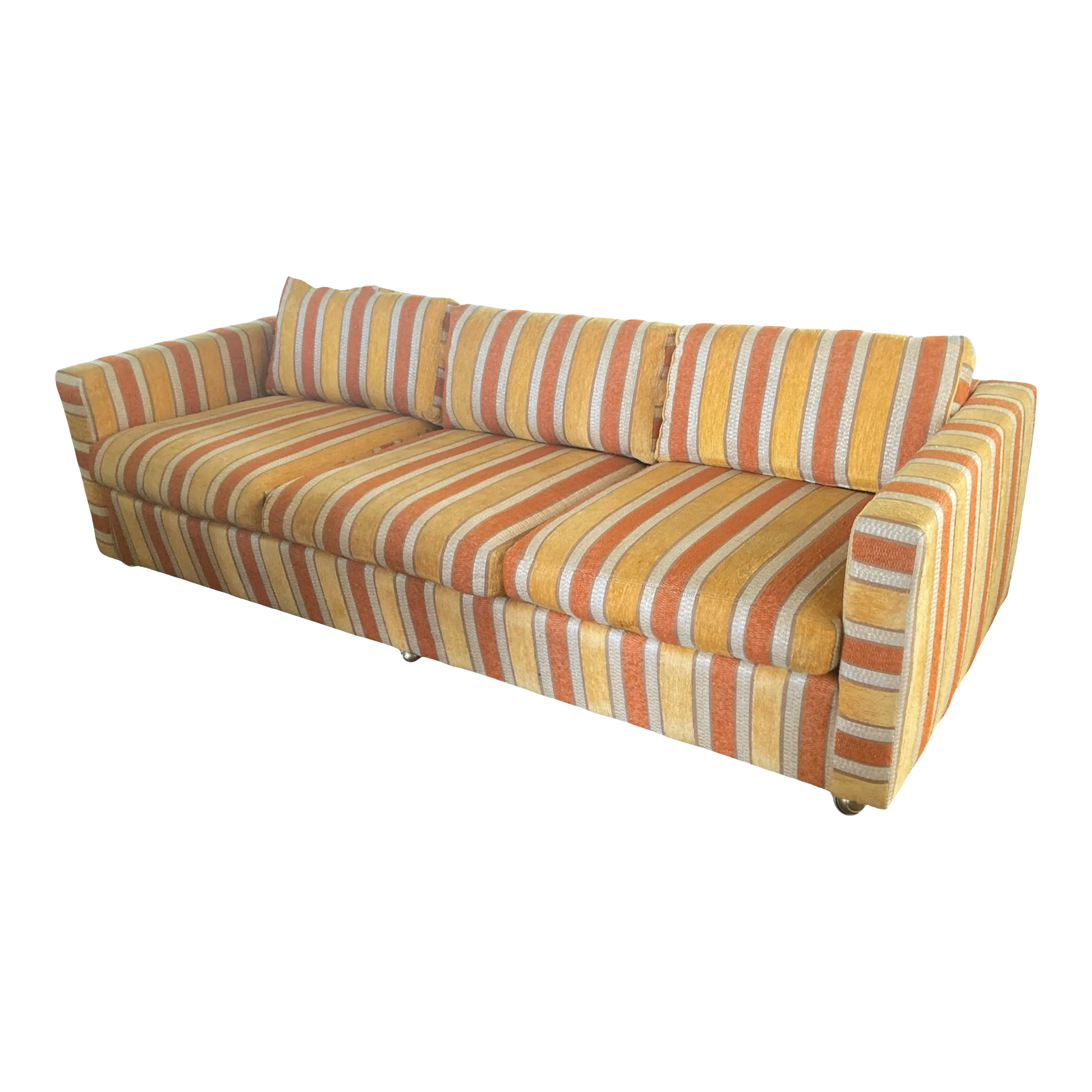1960s Harvey Probber Style Silvercraft Low Profile Tuxedo Couch in Original Striped Velour Fabric