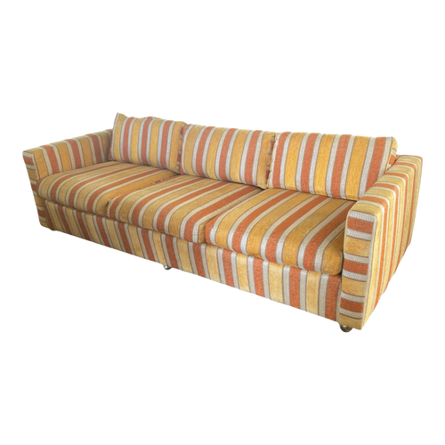 1960s Harvey Probber Style Silvercraft Low Profile Tuxedo Couch in Original Striped Velour Fabric