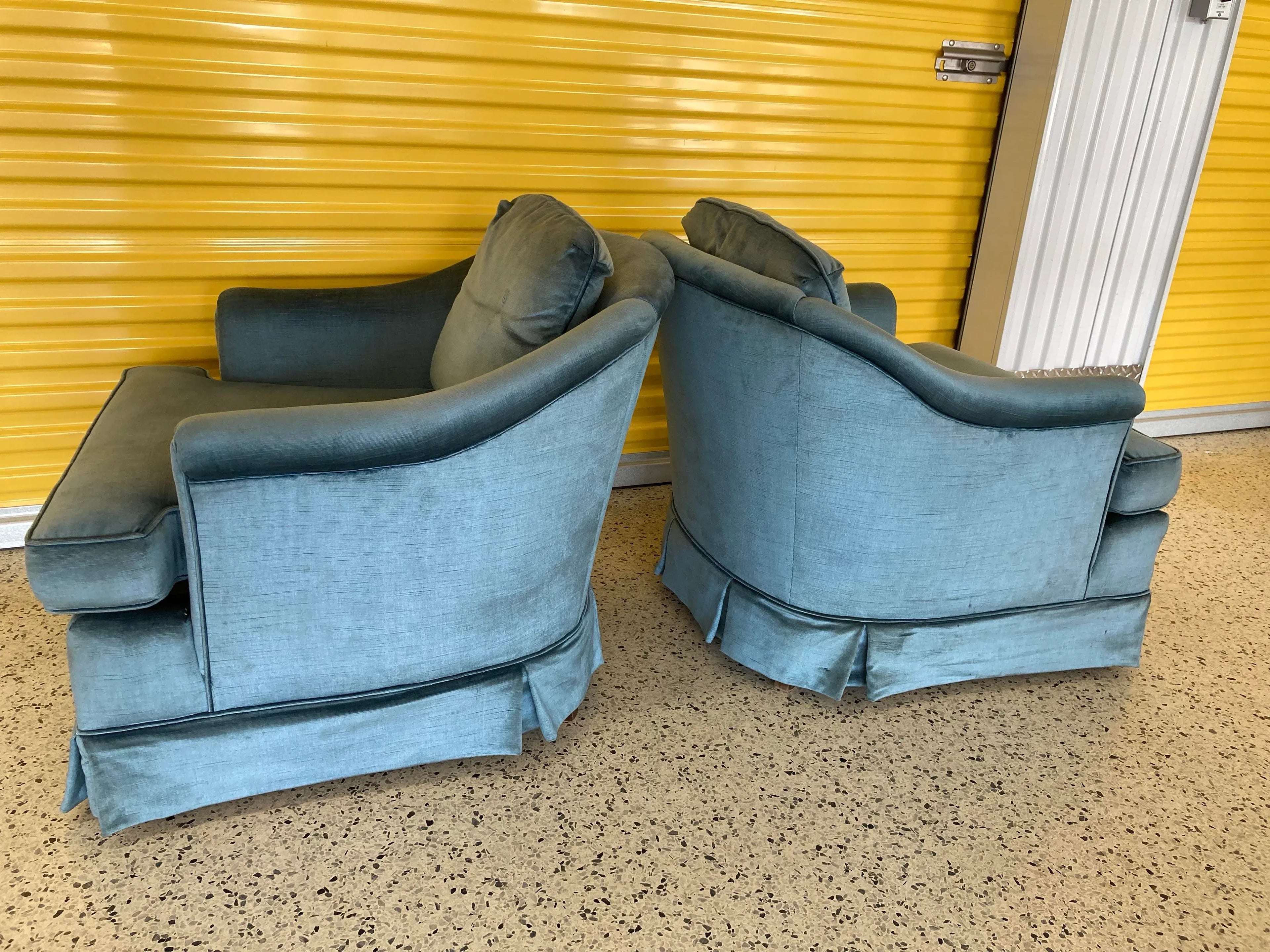 1960s Vintage Hollywood Regency Lane Clyde Pearson Aqua Velvet Club Chairs for Lane - A Pair