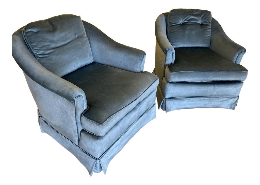 1960s Vintage Hollywood Regency Lane Clyde Pearson Aqua Velvet Club Chairs for Lane - A Pair