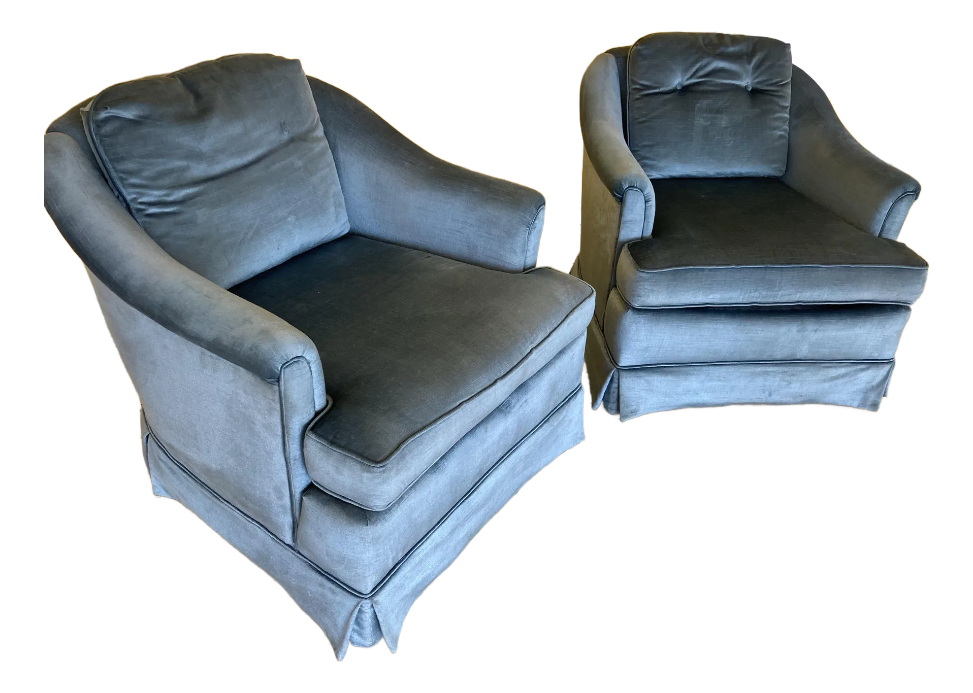 1960s Vintage Hollywood Regency Lane Clyde Pearson Aqua Velvet Club Chairs for Lane - A Pair