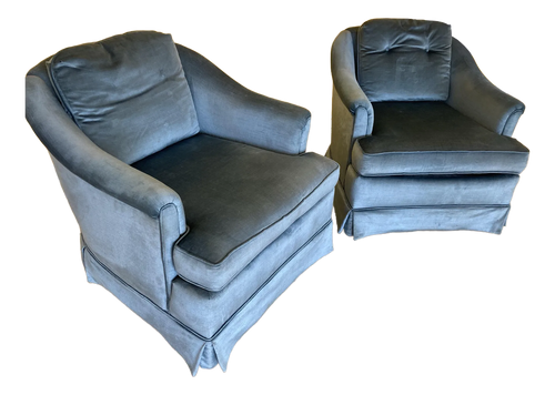 1960s Vintage Hollywood Regency Lane Clyde Pearson Aqua Velvet Club Chairs for Lane - A Pair