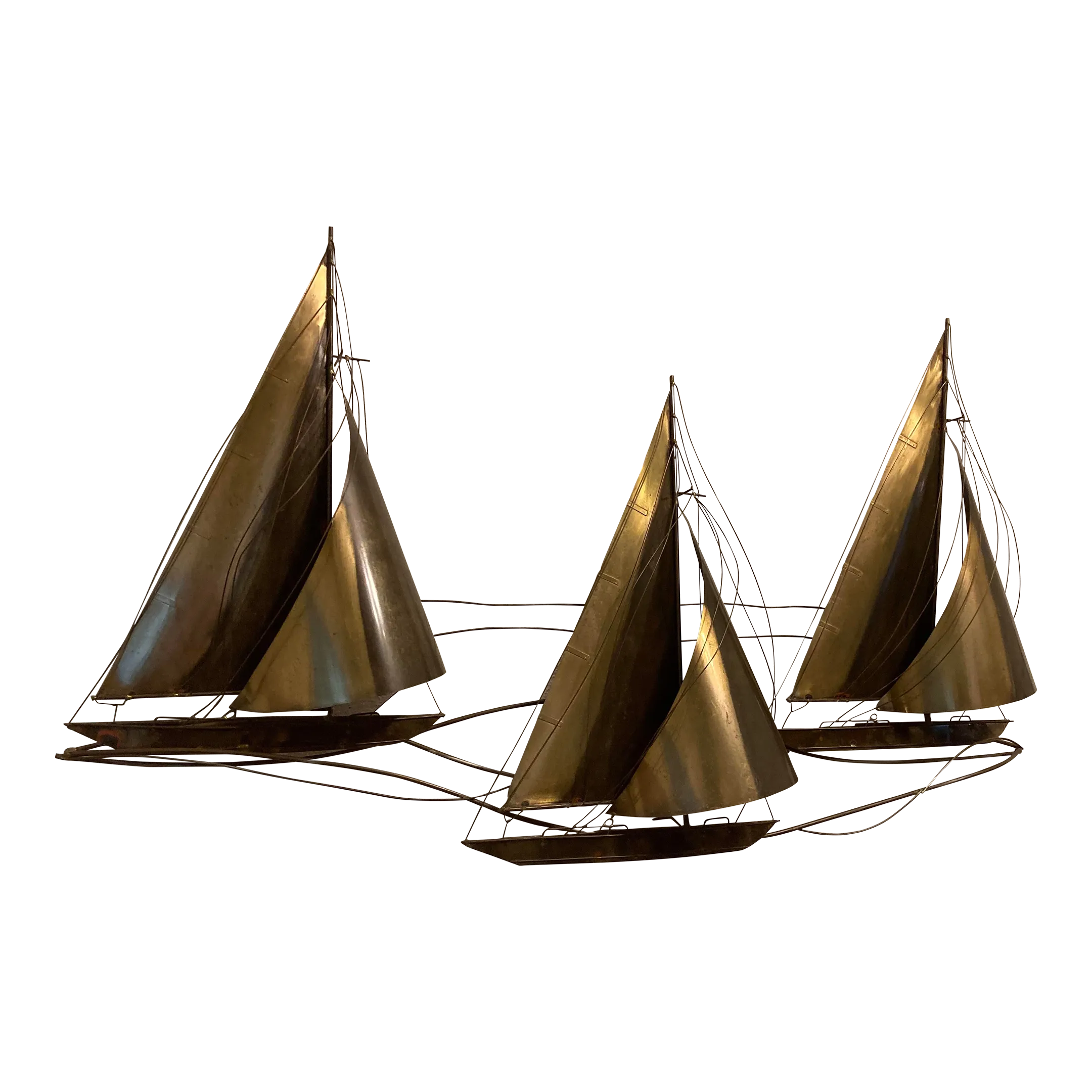 1970s Mid 20th Century Brutalist Brass Sailboat Wall Art Sculpture by Curtis Jere - Signed