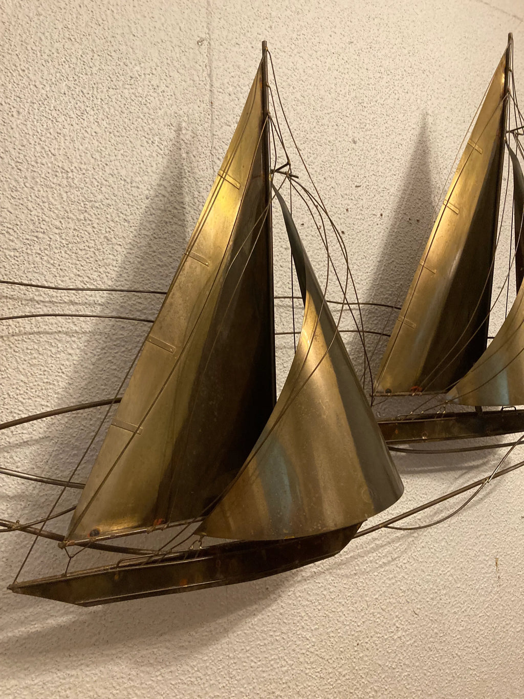 1970s Mid 20th Century Brutalist Brass Sailboat Wall Art Sculpture by Curtis Jere - Signed