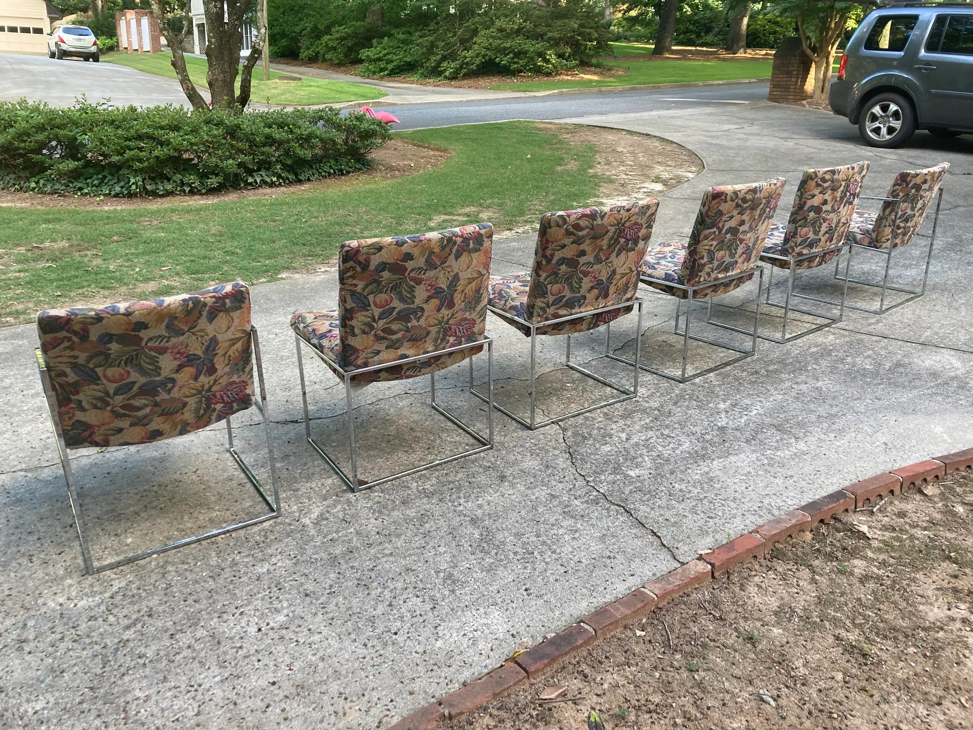 1970s Milo Baughman for Thayer Coggin Iridescent Lucite and Smoked Glass Dining Table and Set of Six Slim Line Dining Chairs