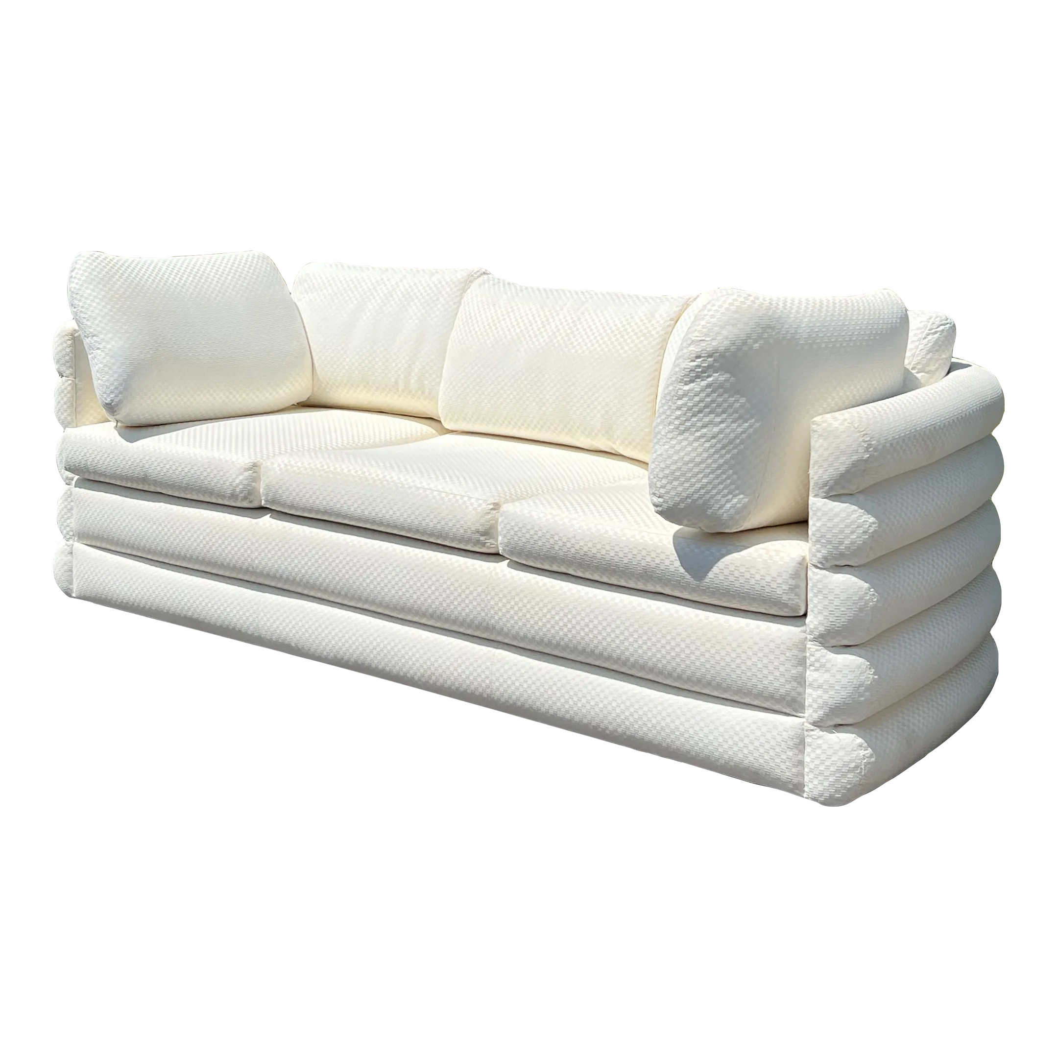 1970s Milo Baughman for Thayer Coggin Post Modern Couch in Ivory Checkered Fabric