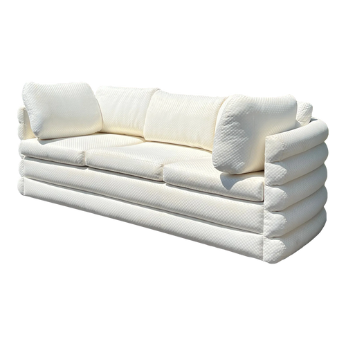 1970s Milo Baughman for Thayer Coggin Post Modern Couch in Ivory Checkered Fabric