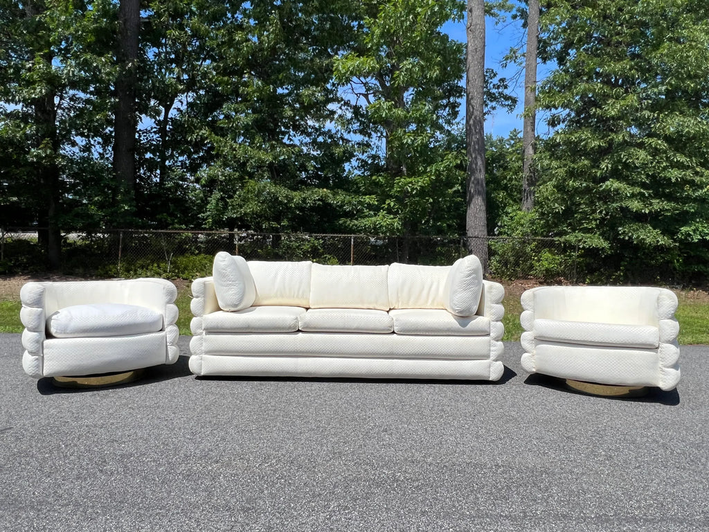 1970s Milo Baughman for Thayer Coggin Post Modern Couch in Ivory Checkered Fabric