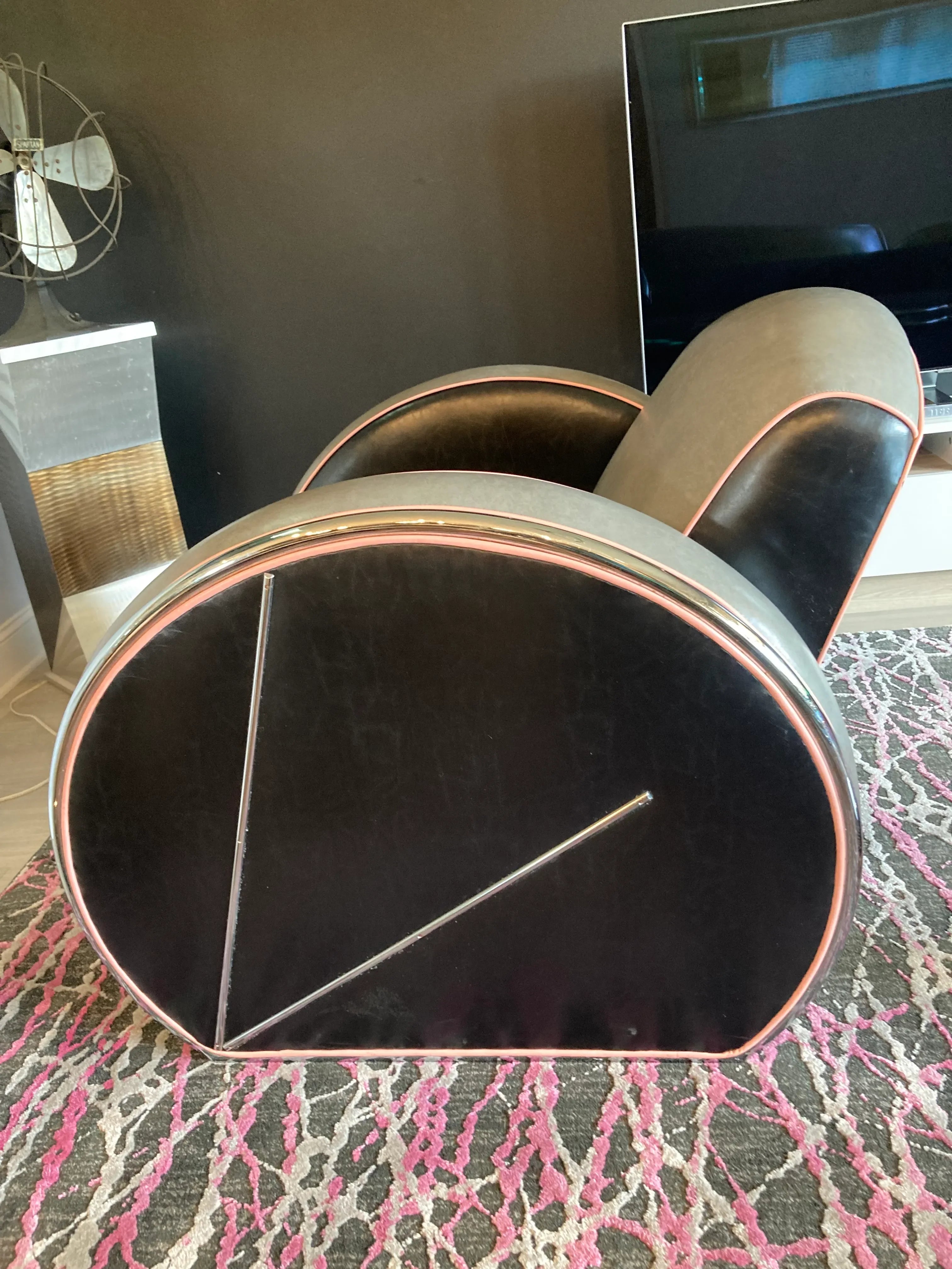 1980s Art Deco Revival Royal Chrome Streamline Sofa, Chair, and Ottoman Set After Donald Deskey