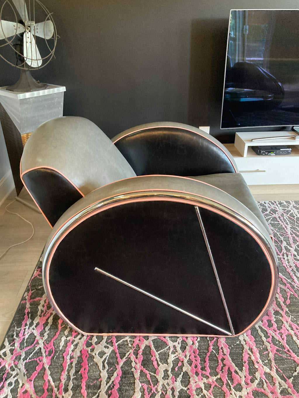 1980s Art Deco Revival Royal Chrome Streamline Sofa, Chair, and Ottoman Set After Donald Deskey