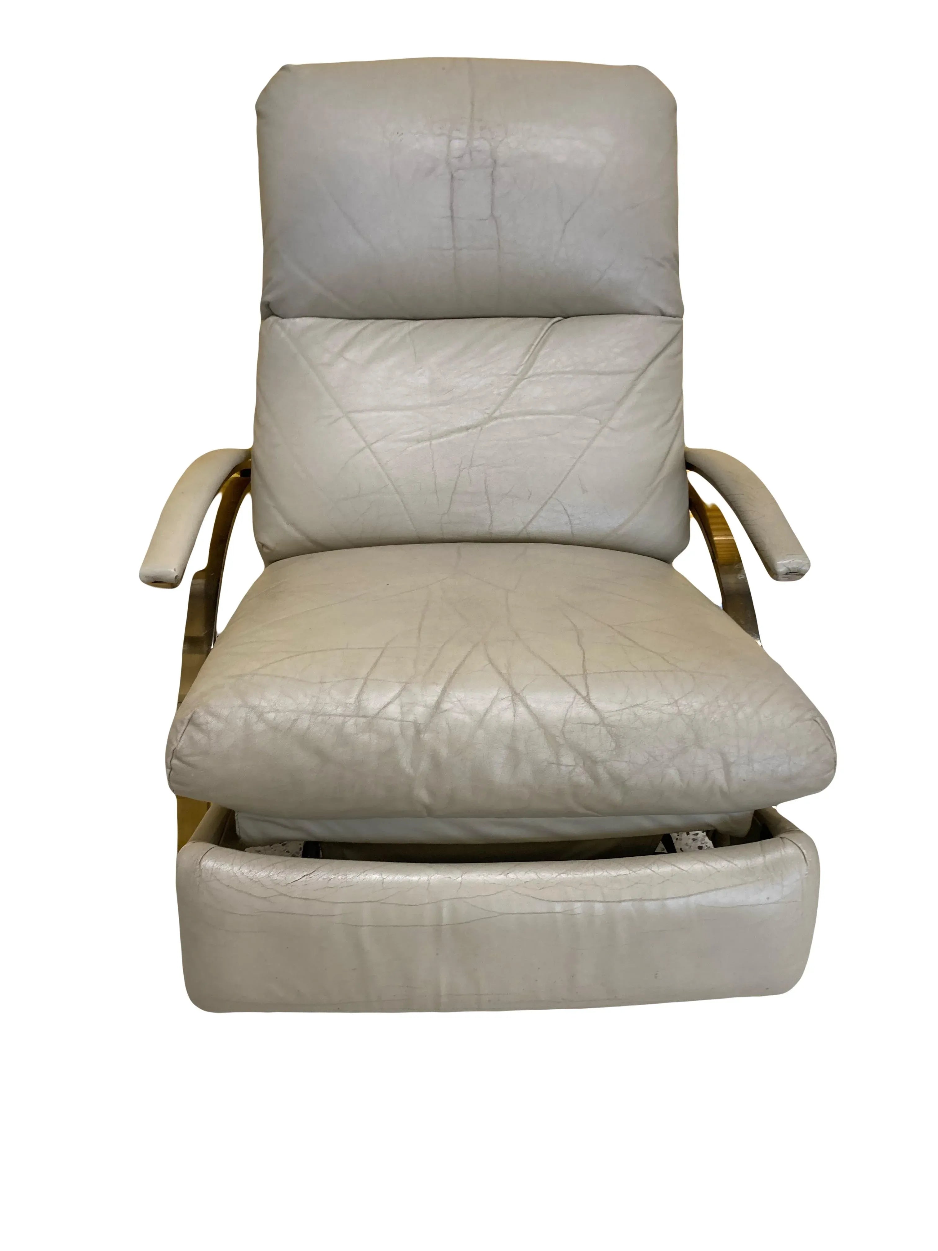 1980s Post-Modern Leather and Gold Chrome Recliner After Milo Baughman