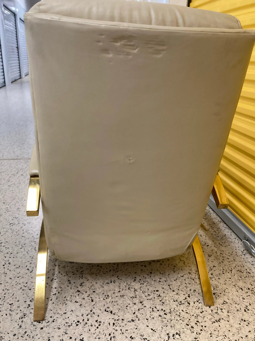 1980s Post-Modern Leather and Gold Chrome Recliner After Milo Baughman