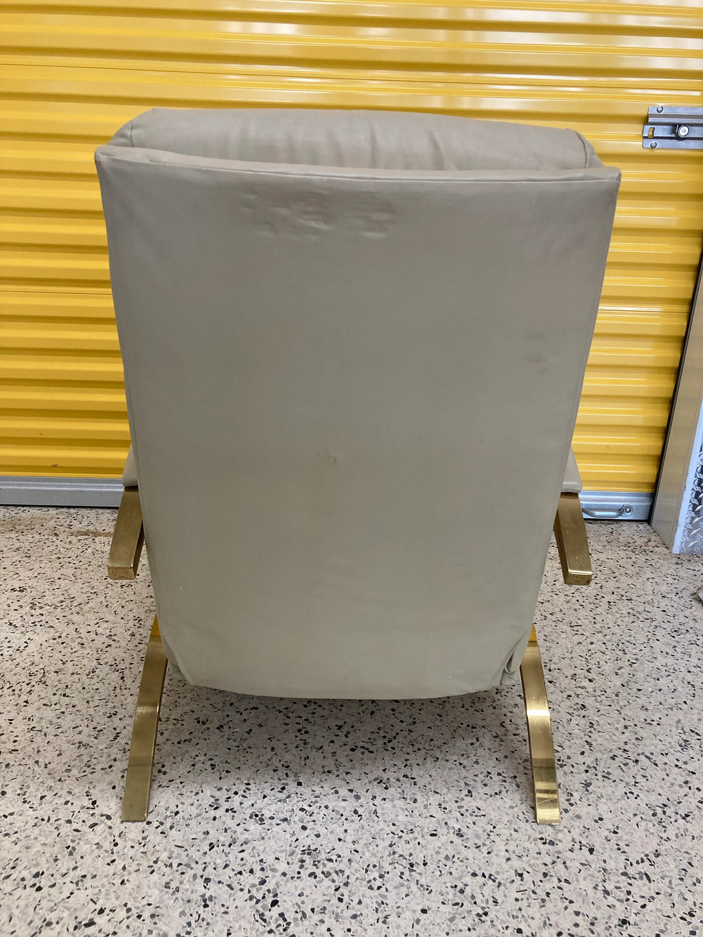 1980s Post-Modern Leather and Gold Chrome Recliner After Milo Baughman