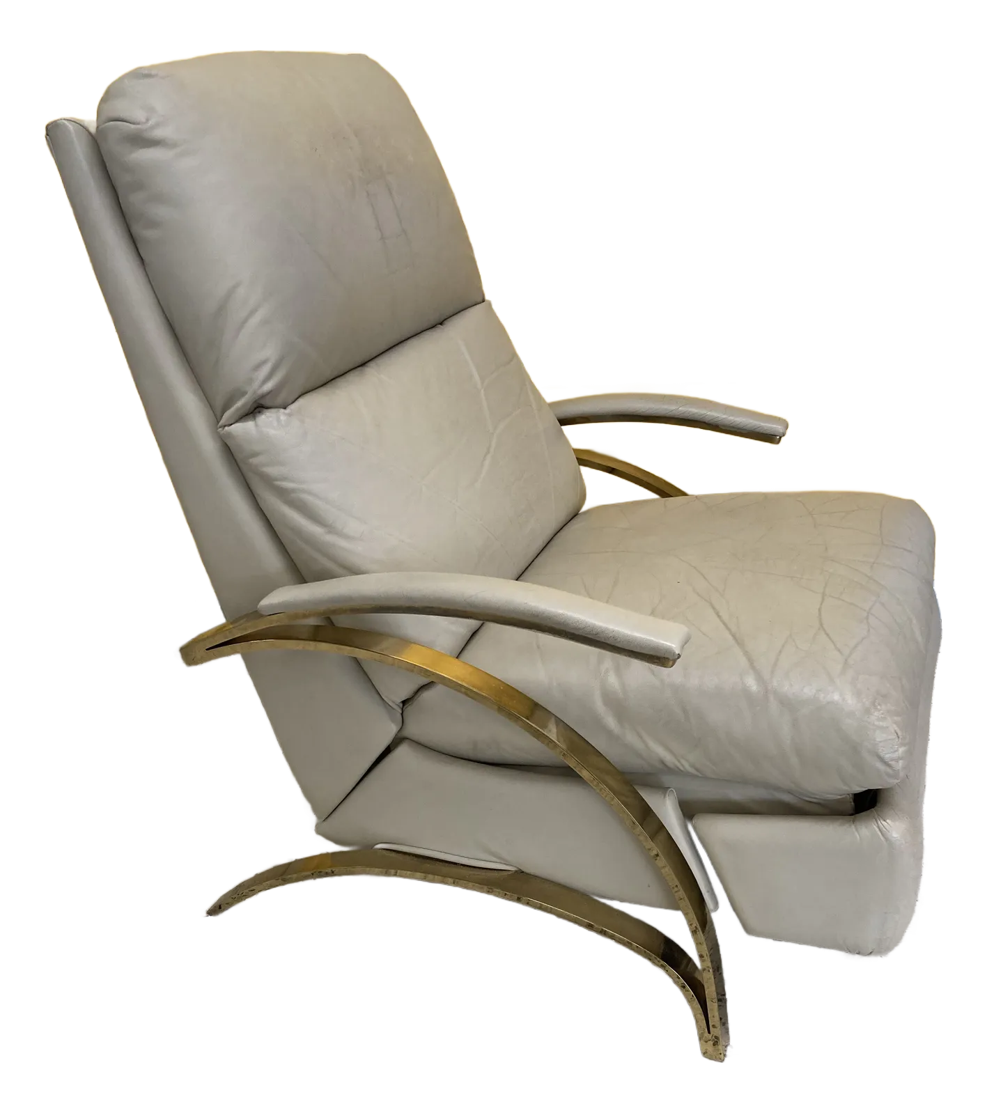 1980s Post-Modern Leather and Gold Chrome Recliner After Milo Baughman