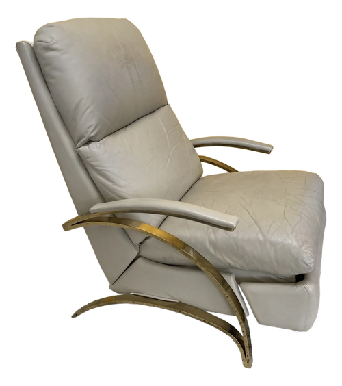 1980s Post-Modern Leather and Gold Chrome Recliner After Milo Baughman