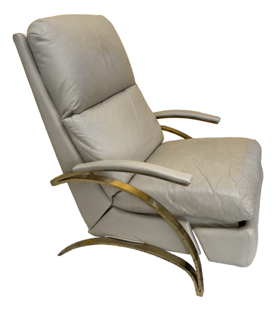 1980s Post-Modern Leather and Gold Chrome Recliner After Milo Baughman