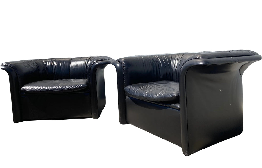 1980s Postmodern Black Leather Club Chairs by Roger Sprunger for Dunbar - a Pair
