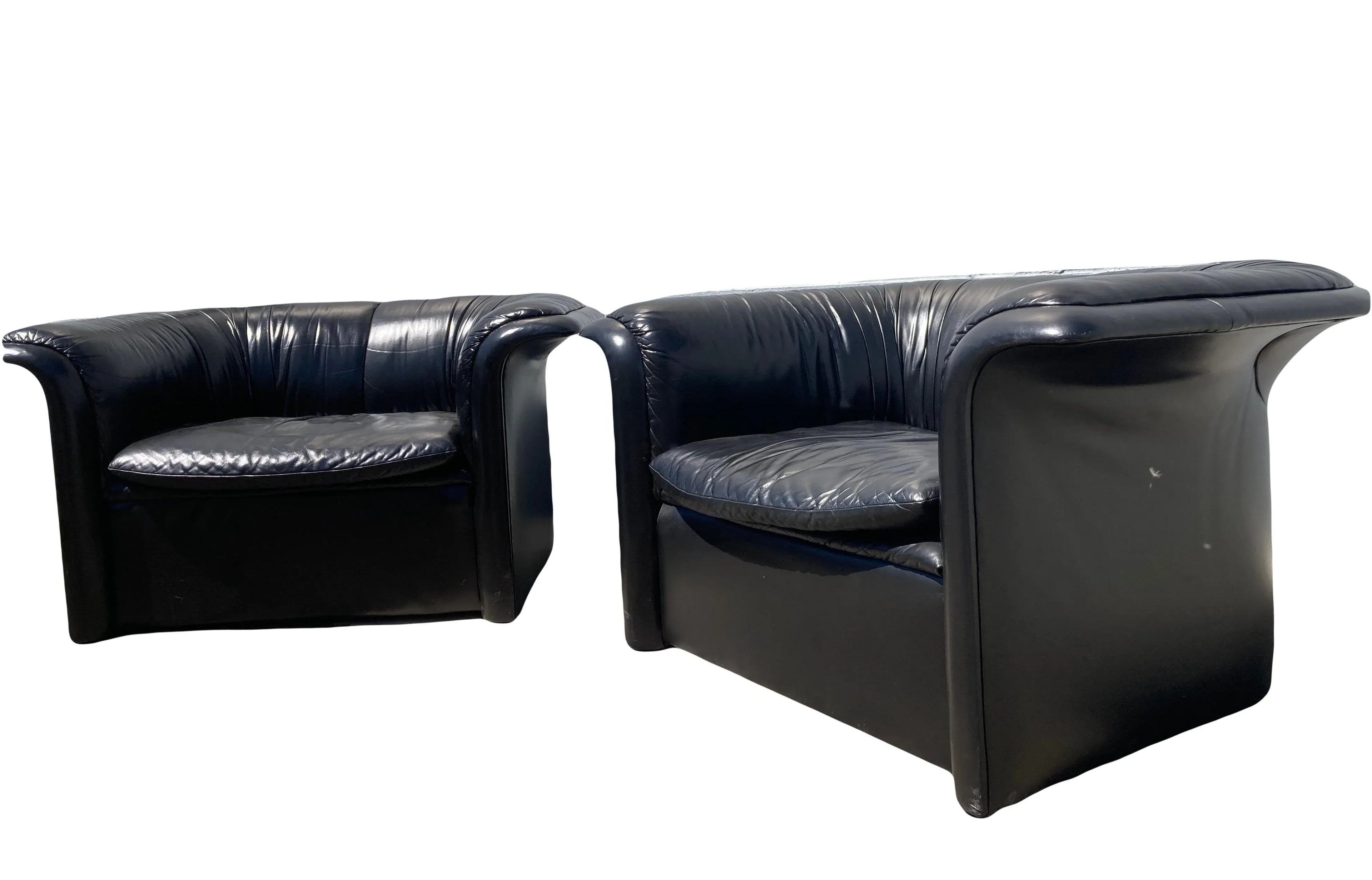1980s Postmodern Black Leather Club Chairs by Roger Sprunger for Dunbar - a Pair
