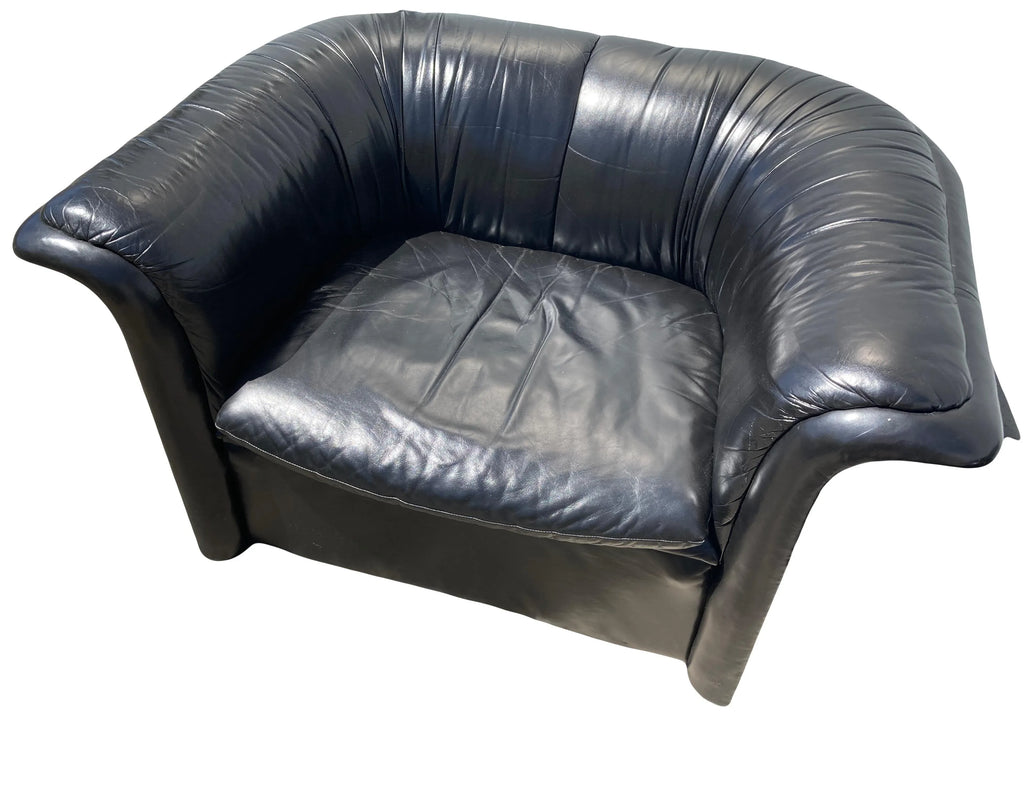 1980s Postmodern Black Leather Club Chairs by Roger Sprunger for Dunbar - a Pair