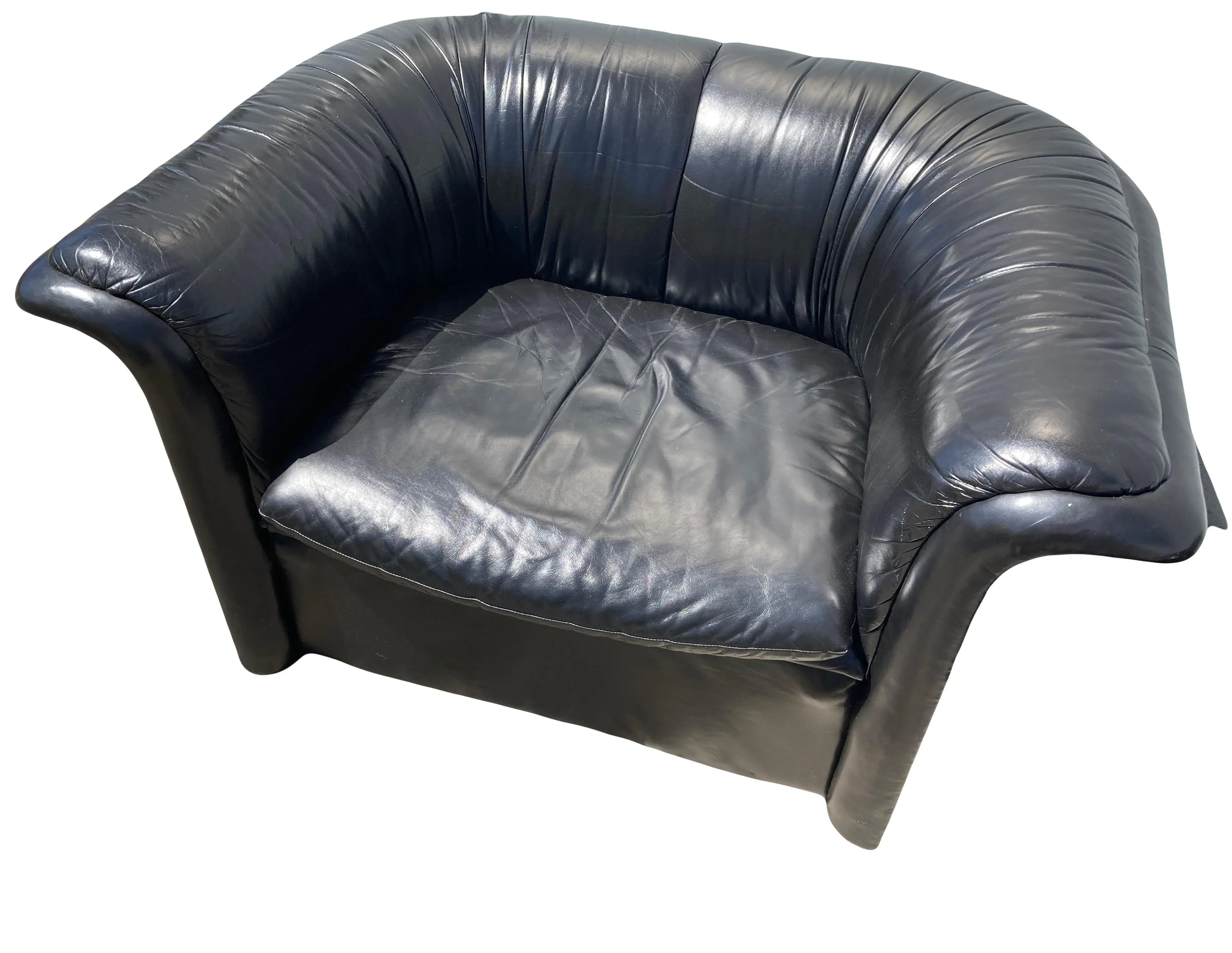 1980s Postmodern Black Leather Club Chairs by Roger Sprunger for Dunbar - a Pair