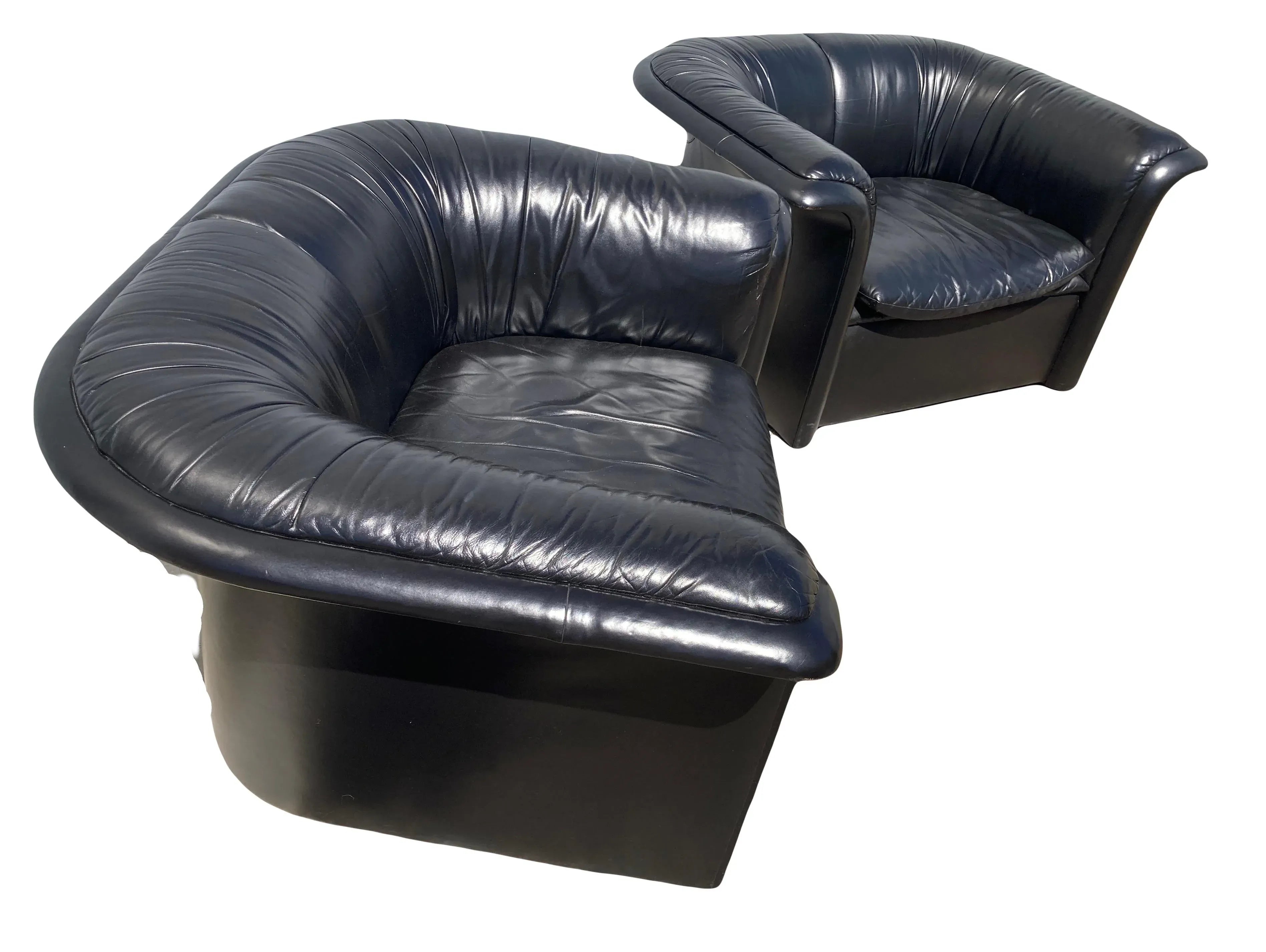 1980s Postmodern Black Leather Club Chairs by Roger Sprunger for Dunbar - a Pair
