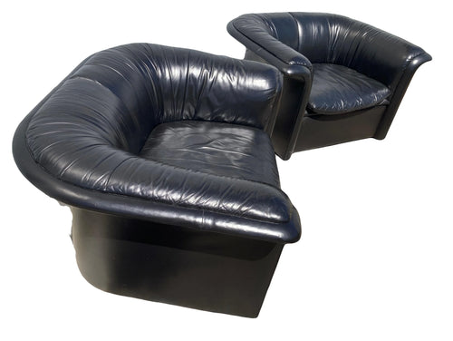 1980s Postmodern Black Leather Club Chairs by Roger Sprunger for Dunbar - a Pair