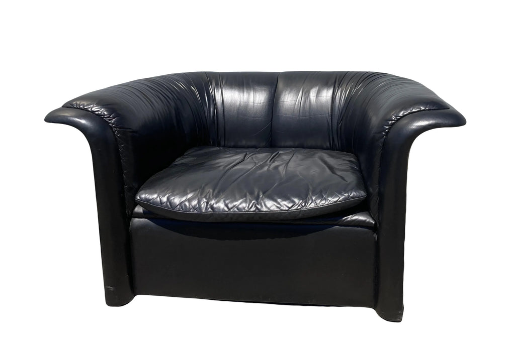 1980s Postmodern Black Leather Club Chairs by Roger Sprunger for Dunbar - a Pair