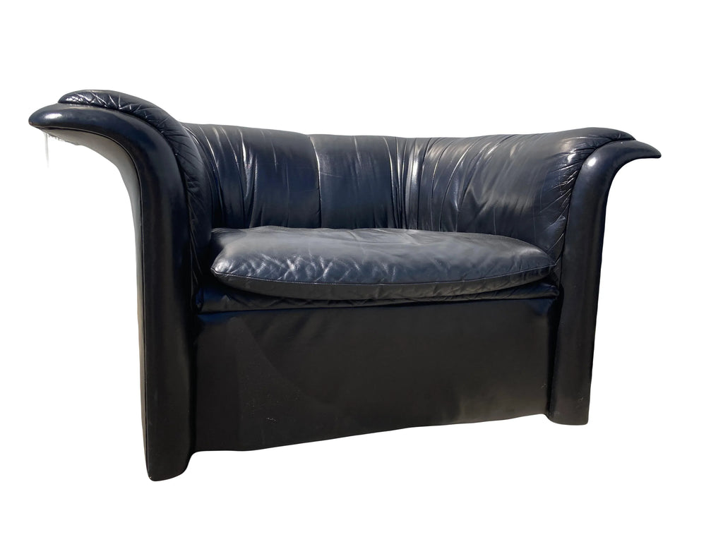 1980s Postmodern Black Leather Club Chairs by Roger Sprunger for Dunbar - a Pair
