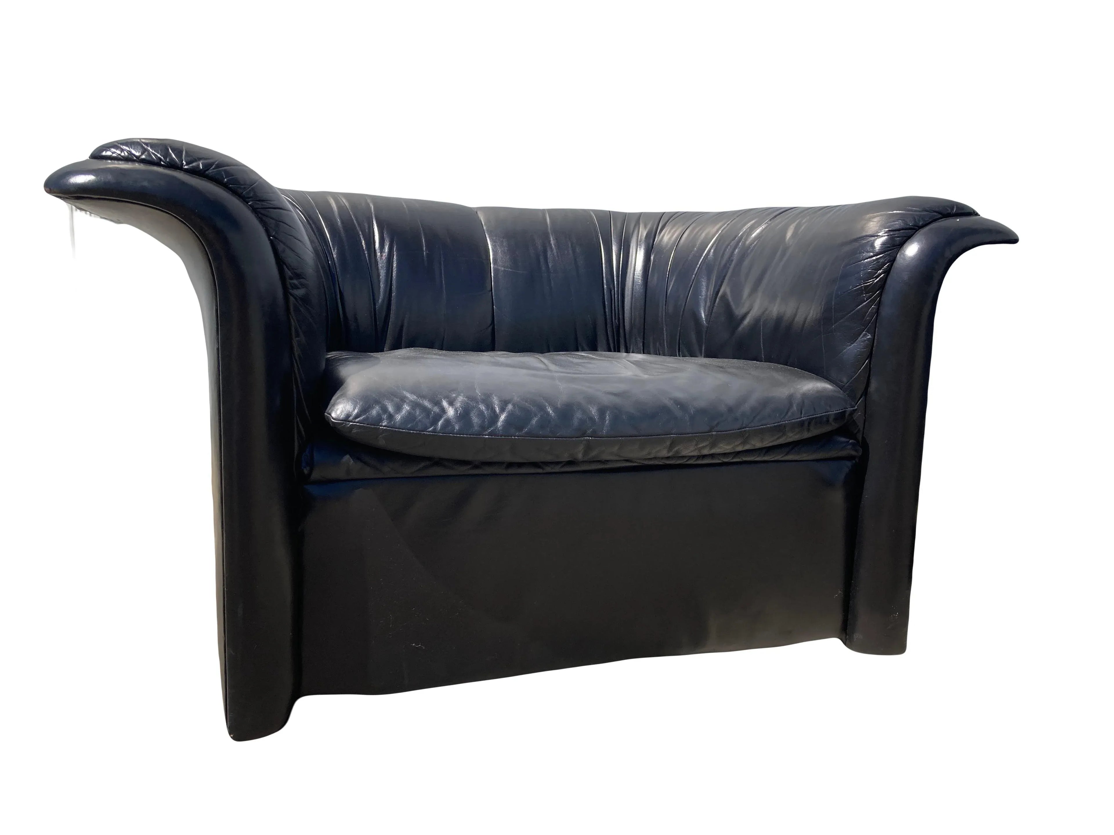 1980s Postmodern Black Leather Club Chairs by Roger Sprunger for Dunbar - a Pair