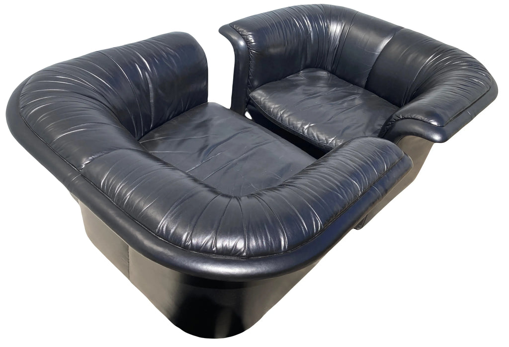 1980s Postmodern Black Leather Club Chairs by Roger Sprunger for Dunbar - a Pair