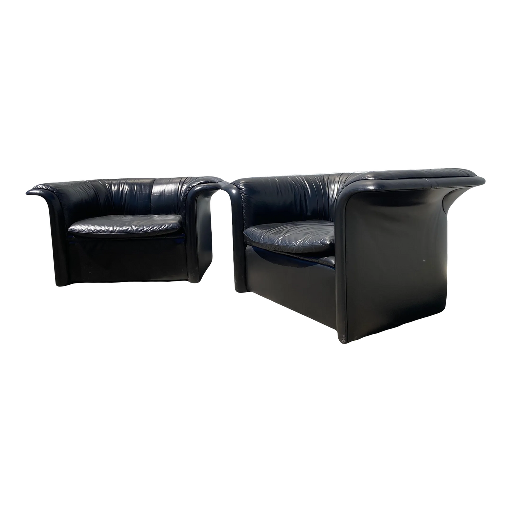 1980s Postmodern Black Leather Club Chairs by Roger Sprunger for Dunbar - a Pair