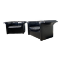 1980s Postmodern Black Leather Club Chairs by Roger Sprunger for Dunbar - a Pair