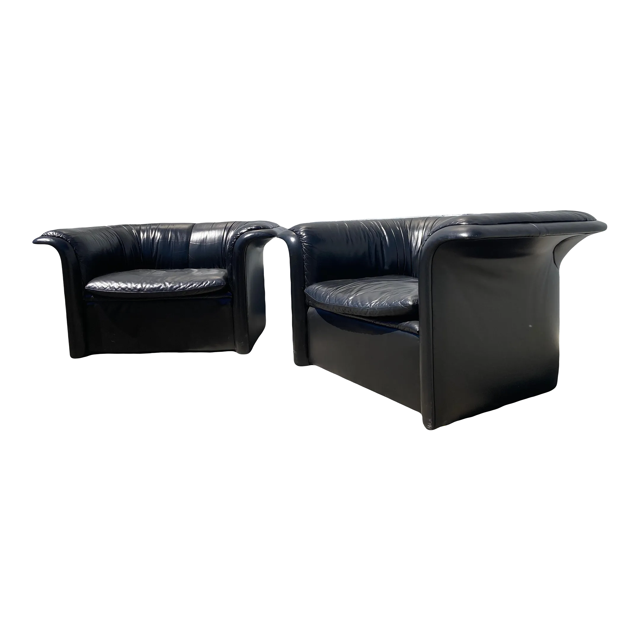 1980s Postmodern Black Leather Club Chairs by Roger Sprunger for Dunbar - a Pair