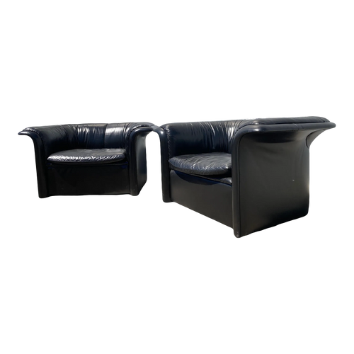 1980s Postmodern Black Leather Club Chairs by Roger Sprunger for Dunbar - a Pair