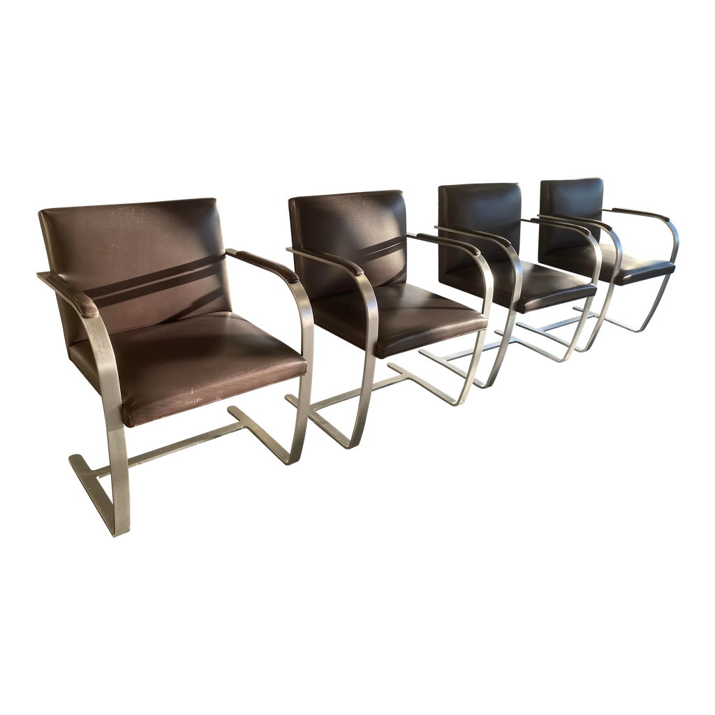 1990s Ludwig Mies Van Der Rohe for Knoll Brno Flat Bar Armchairs in Brown Spinneybeck Leather - Set of 4