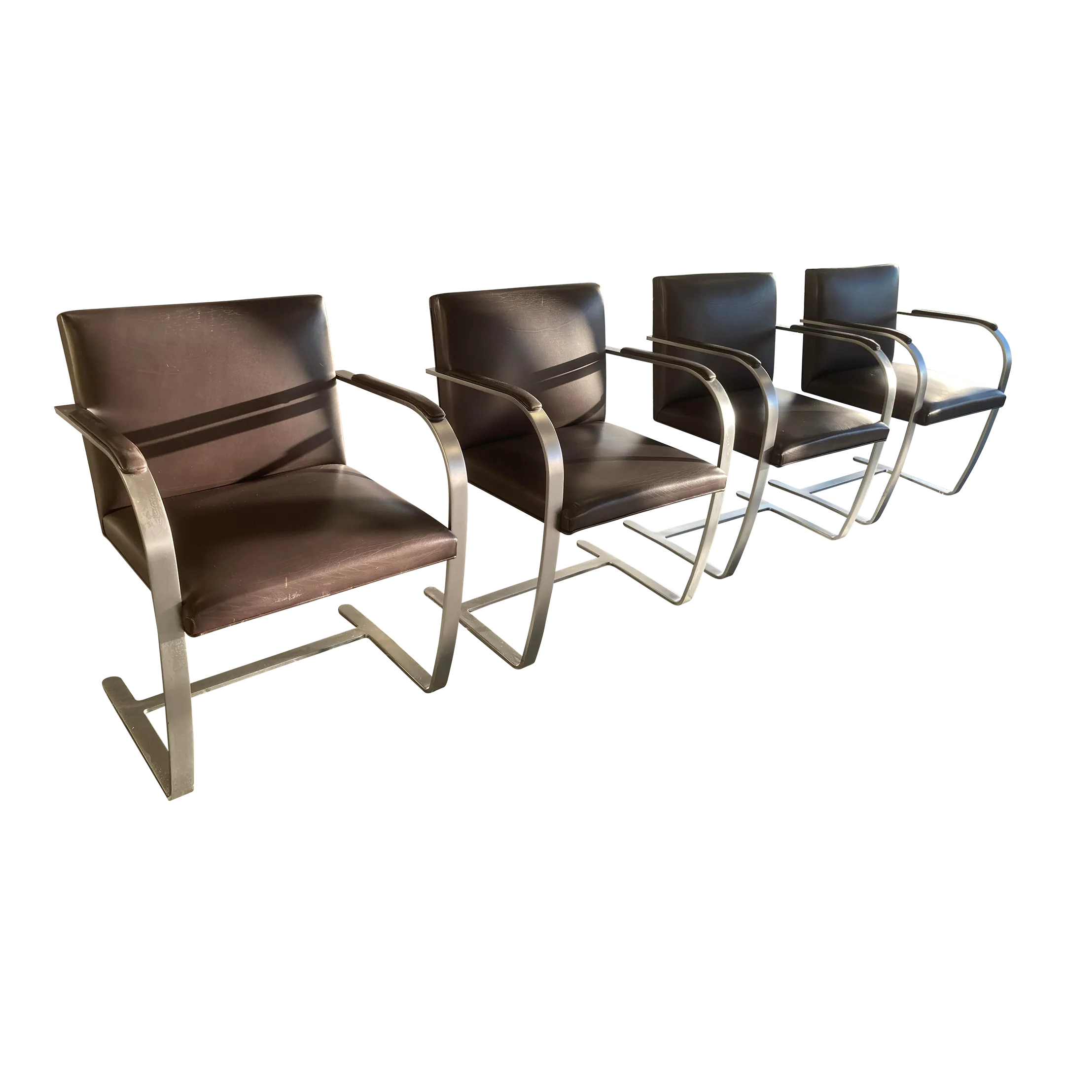 1990s Ludwig Mies Van Der Rohe for Knoll Brno Flat Bar Armchairs in Brown Spinneybeck Leather - Set of 4