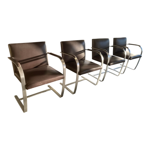 1990s Ludwig Mies Van Der Rohe for Knoll Brno Flat Bar Armchairs in Brown Spinneybeck Leather - Set of 4