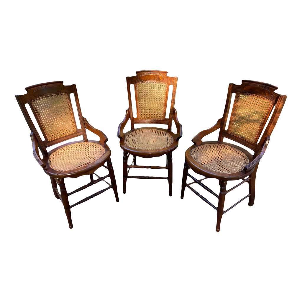 19th Century Burl Walnut Side Chairs With Caned Seats and Backs - Set of 3