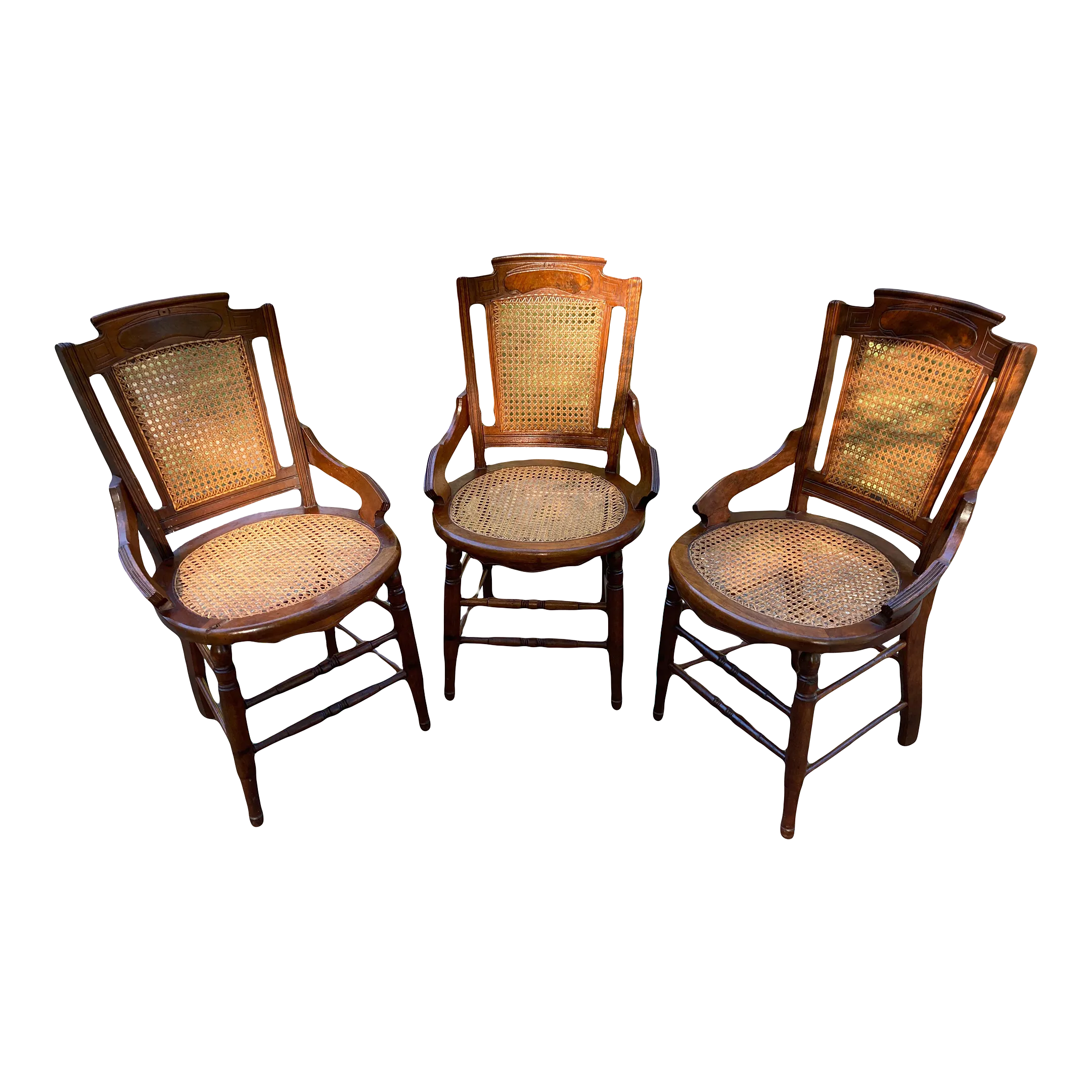19th Century Burl Walnut Side Chairs With Caned Seats and Backs - Set of 3