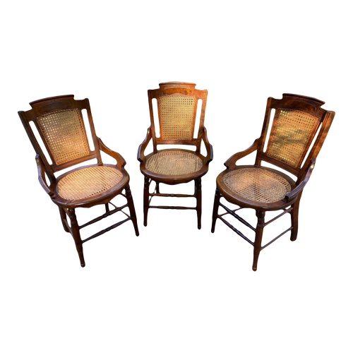 19th Century Burl Walnut Side Chairs With Caned Seats and Backs - Set of 3