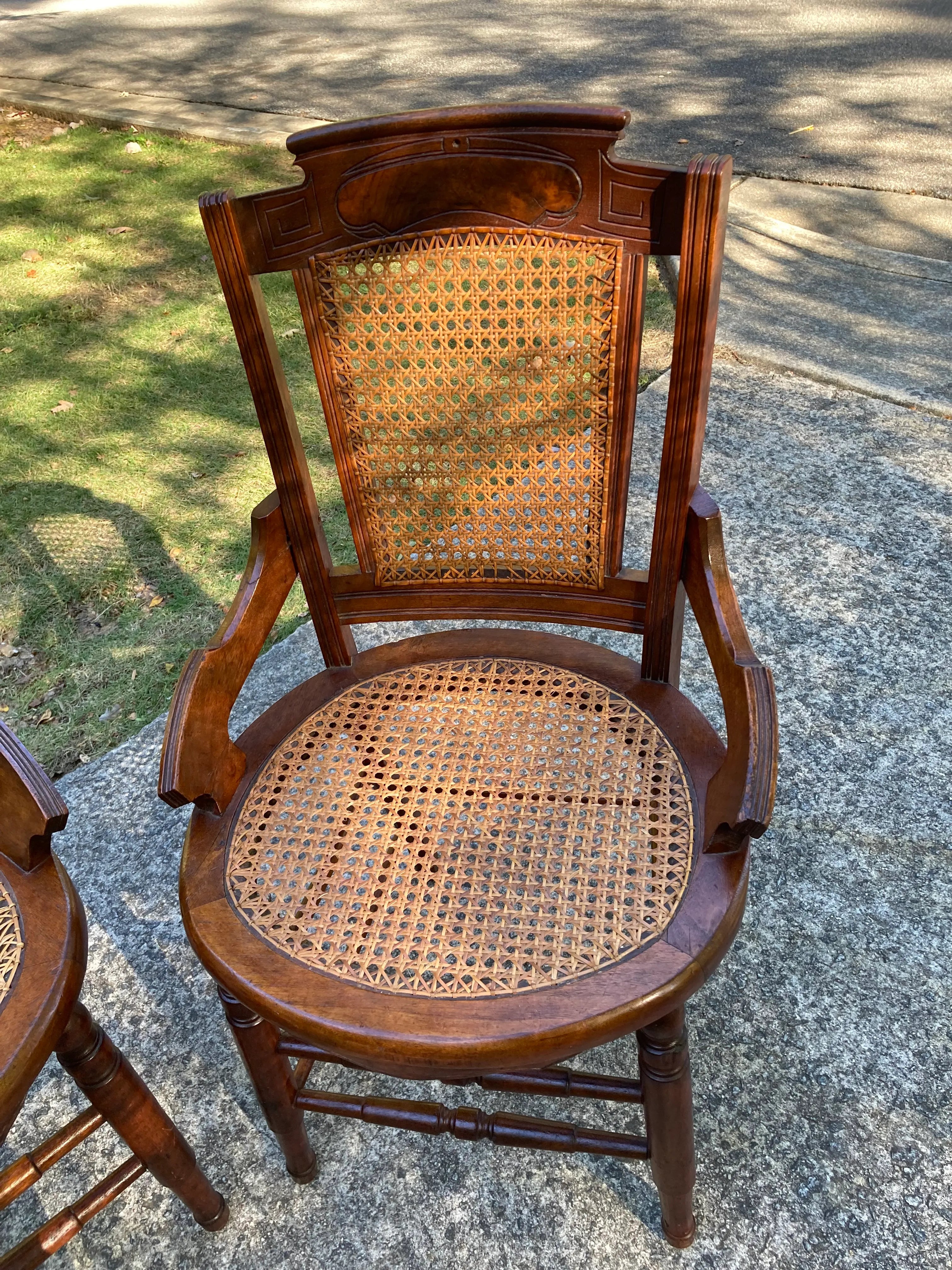 19th Century Burl Walnut Side Chairs With Caned Seats and Backs - Set of 3