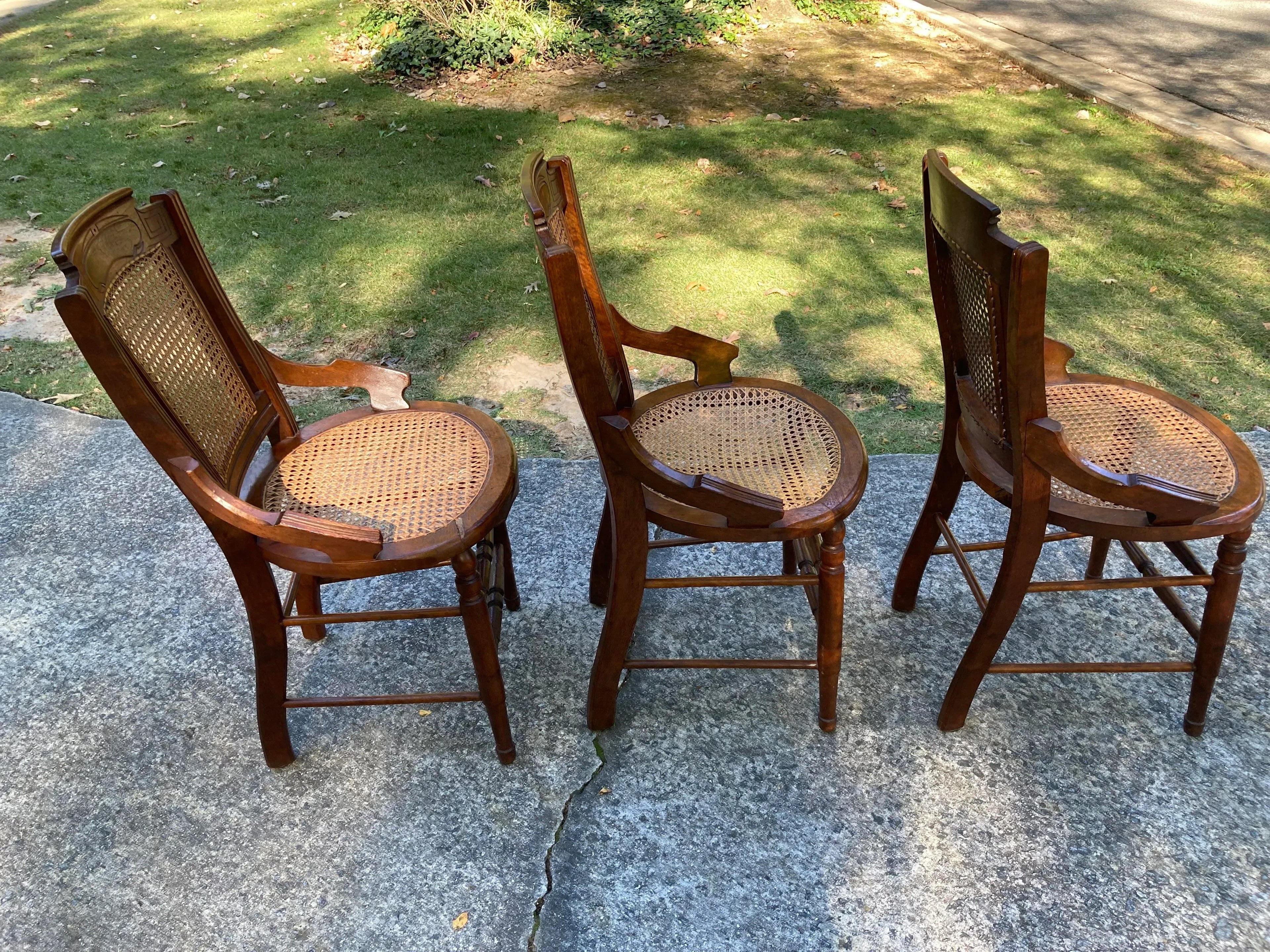 19th Century Burl Walnut Side Chairs With Caned Seats and Backs - Set of 3